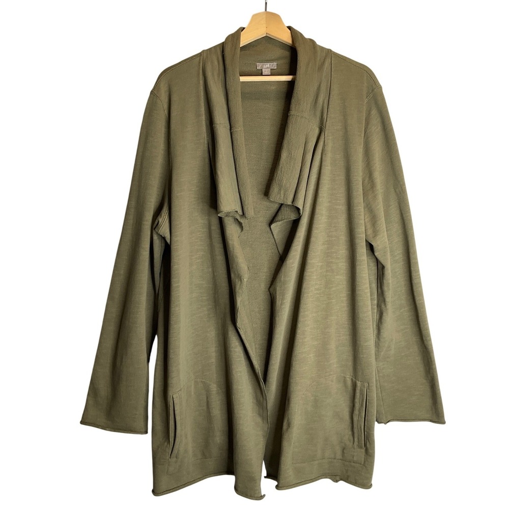 J. Jill Open Front Cardigan Blazer Pockets Peru Army Green Lagenlook Casual L